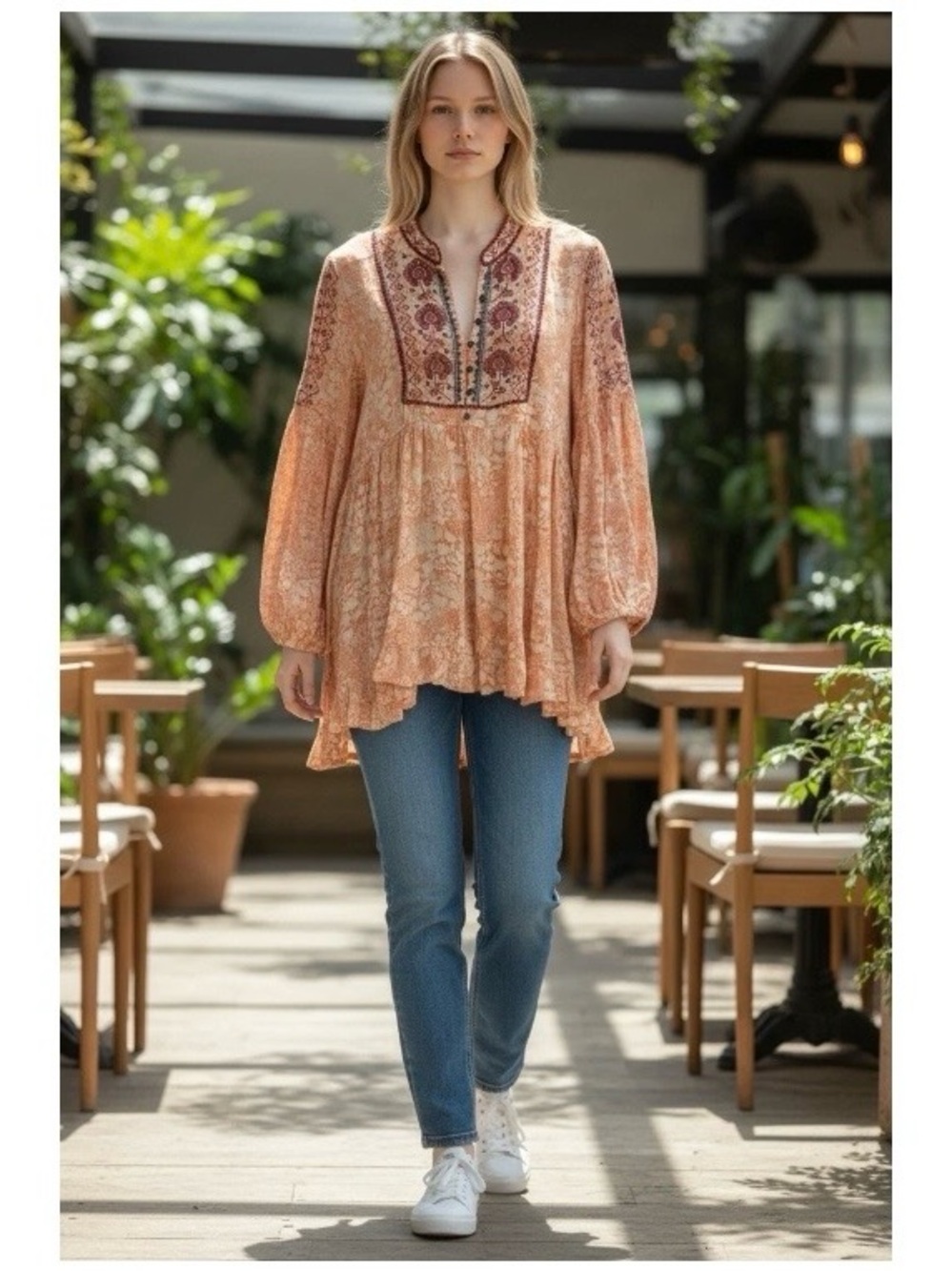 By Anthropologie Claudia Boho Peasant Blouse - Babydoll tunic Sz M